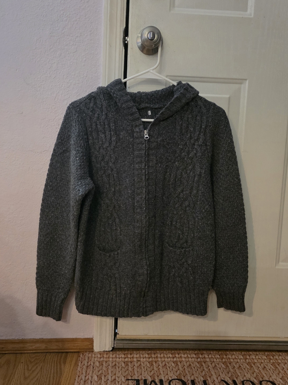Cozy Charcoal Hooded Zip Cardigan Sweater